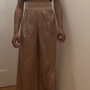 Want My Look Gold Satin Wide Leg Pants